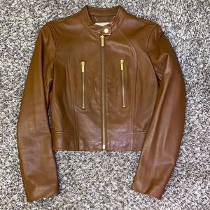 Michael Kors Leather Moto Jacket | Color: Tan | Size: M